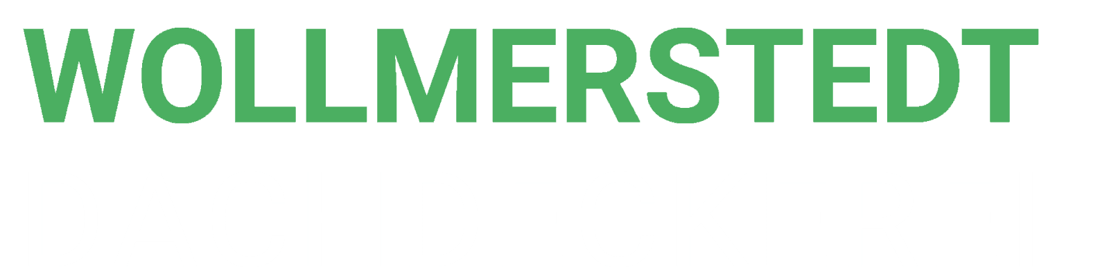 Logo mit dem Schriftzug „WOLLMERSTEDT DACHDECKEREI“ in grün-weißen Großbuchstaben auf transparentem Hintergrund.